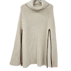 Ralph Lauren Wool Turtleneck Waffle-Knit Poncho Sweater Beige Women’s One Size